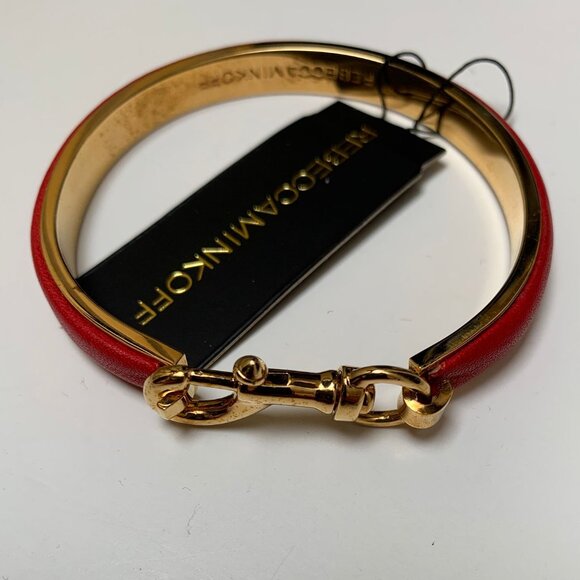 BNWT-Rebecca Minkoff Red Leather and Goldtone Bangle Bracelet - Picture 1 of 4